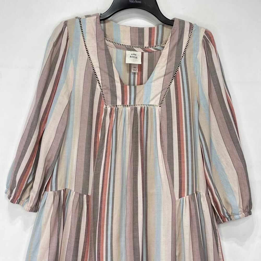 KNOX ROSE Women’s Size XS Boho Flowy Stripe Shift Dress Mulitcolor Linen Blend - Picture 4 of 16
